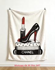 Chanel Red Lipstick & High Heel Fashion Art Flannel Sofa Throw Blanket IMG_6756